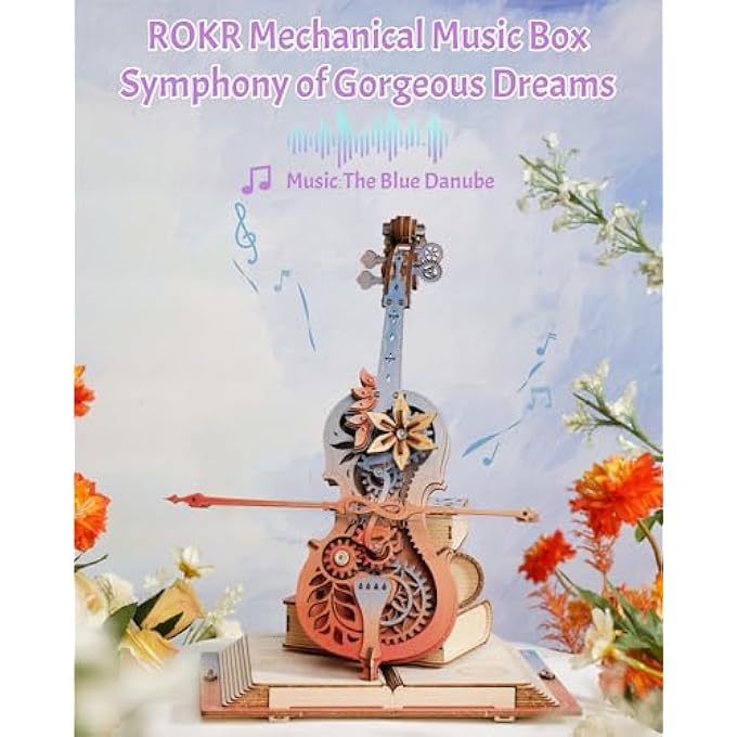 3D WOODEN PUZZLE MUSIC BOX, MAGIC CELLO, MECHANICAL MODEL, INTERMEDIATE SKILL LEVEL, AGES 12+, UNISEX, 1 SET, 1 ITEM, 18.5 X 20.5 CM, ANTIQUE STYLE, MUSICAL, MAGICAL THEME - Image 2